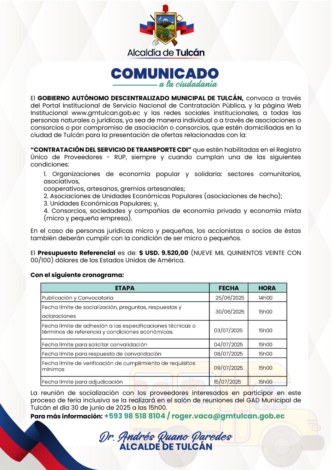 CONTRATACIÓN DEL SERVICIO DE TRANSPORTE CDI